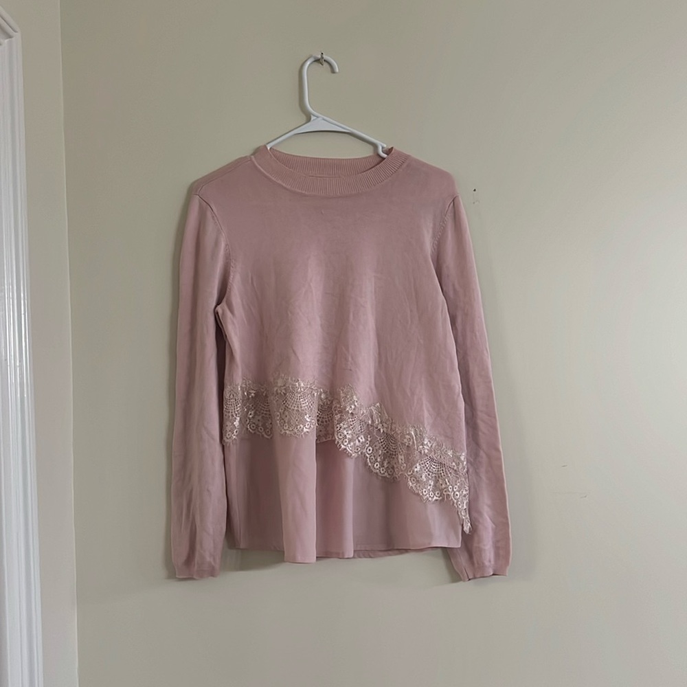 Elle pink blouse with lace detail